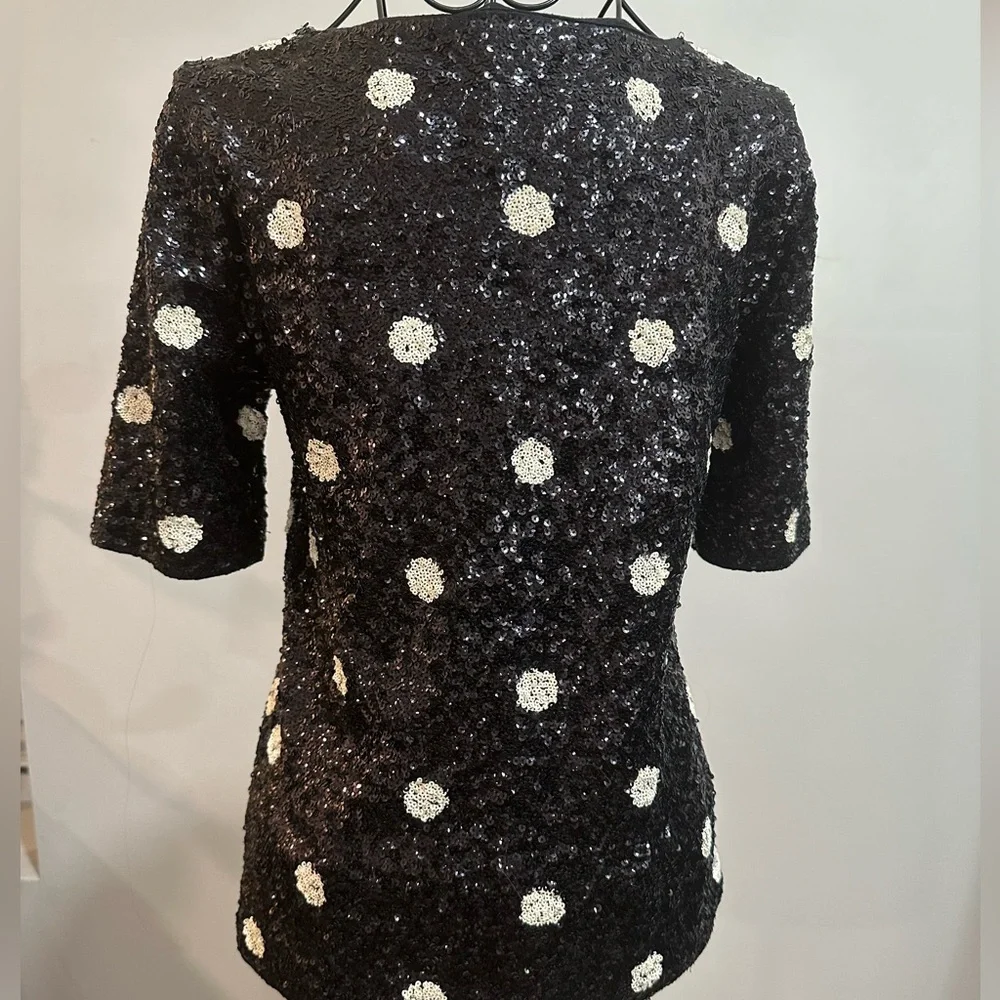 J. Crew black And White Polka Dot Sequin Top. size Small. Excellent Cond…